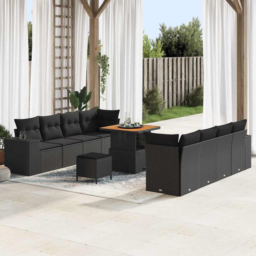Garten-Sofa-Set mit Kissen mit Speicher 11 pcs Schwarz