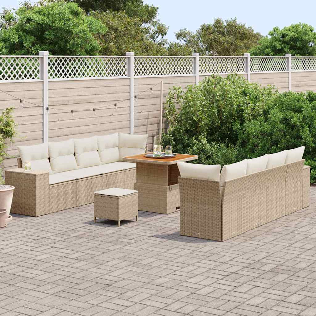 Garten-Sofa-Set mit Kissen mit Speicher 11 pcs Beige und Creme