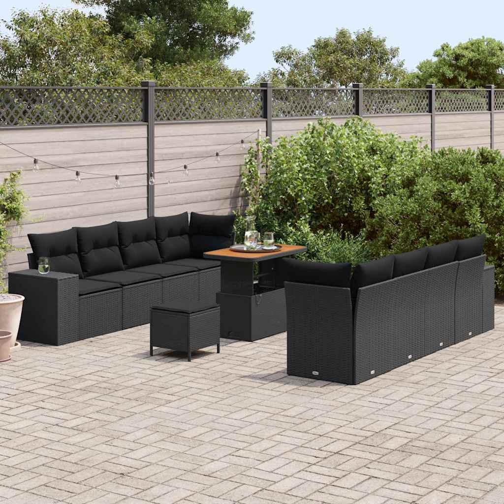 Garten-Sofa-Set mit Kissen mit Speicher 11 pcs Schwarz