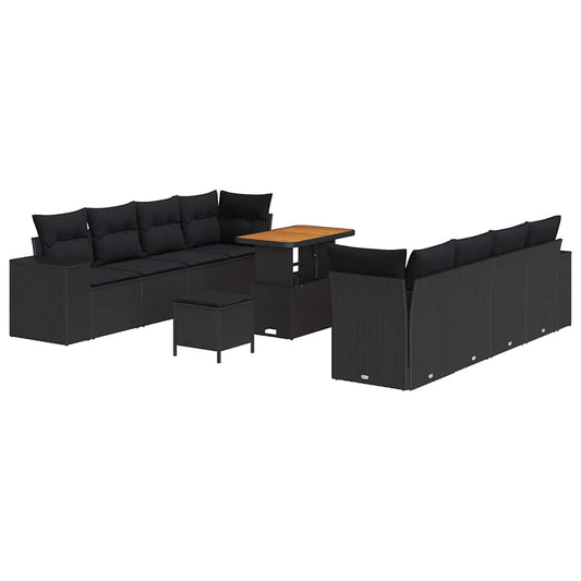 Garten-Sofa-Set mit Kissen mit Speicher 11 pcs Schwarz