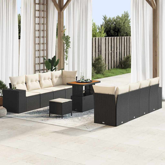 Garten-Sofa-Set mit Kissen mit Kissen 11 pcs Schwarz und Creme