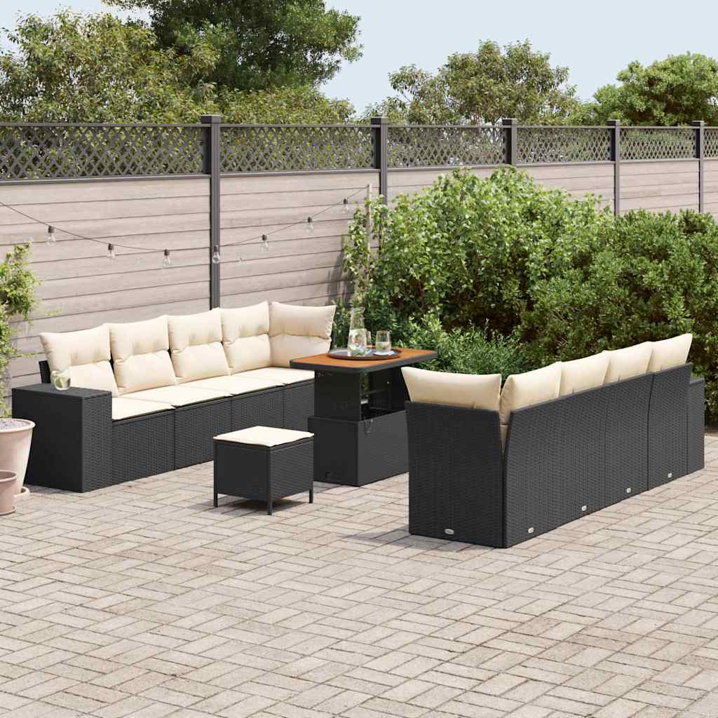 Garten-Sofa-Set mit Kissen mit Kissen 11 pcs Schwarz und Creme