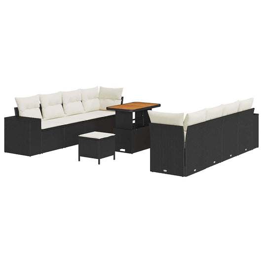 Garten-Sofa-Set mit Kissen mit Kissen 11 pcs Schwarz und Creme