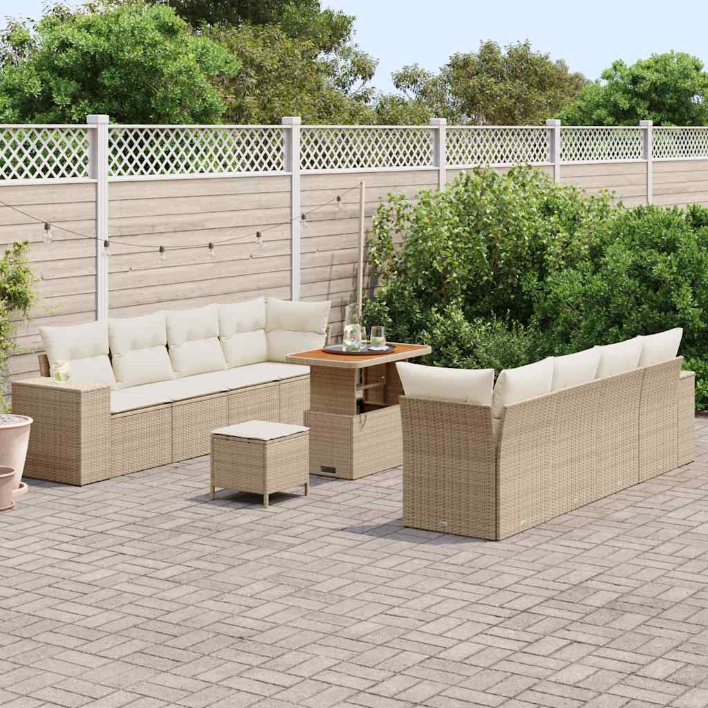 Garten-Sofa-Set mit Kissen mit Speicher 11 pcs Beige und Creme