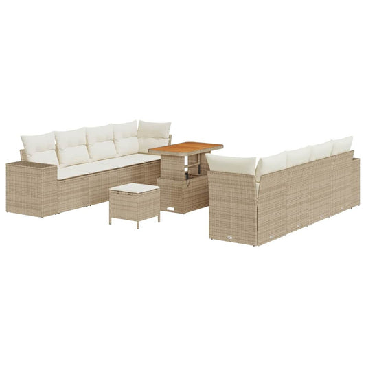 Garten-Sofa-Set mit Kissen mit Speicher 11 pcs Beige und Creme