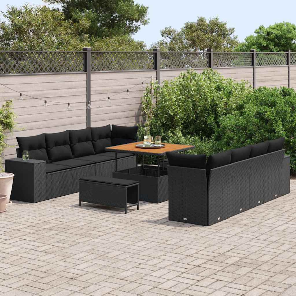 Garten-Sofa-Set mit Kissen mit Speicher 11 pcs Schwarz