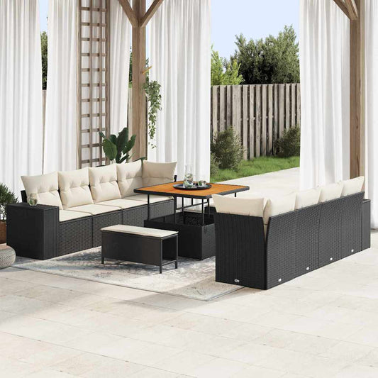Garten-Sofa-Set mit Kissen mit Kissen 11 pcs Schwarz und Creme