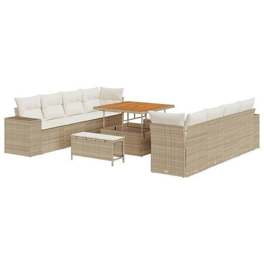 Garten-Sofa-Set mit Kissen mit Speicher 11 pcs Beige und Creme