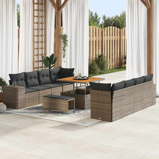 Garten-Sofa-Set mit Kissen mit Speicher mit Kissen 11 pcs Grau