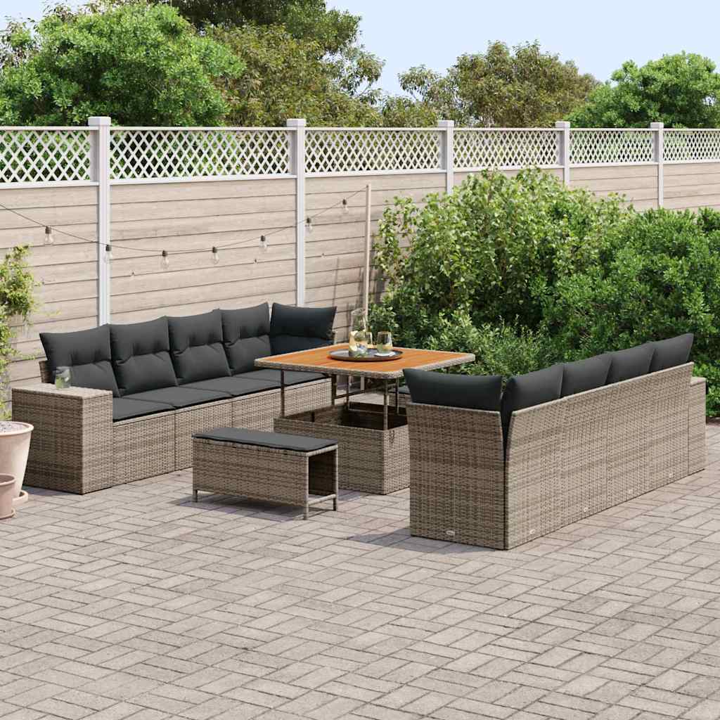 Garten-Sofa-Set mit Kissen mit Speicher mit Kissen 11 pcs Grau