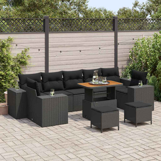 Garten-Sofa-Set mit Kissen 10 pcs Schwarz 90 x 55 x 71 cm