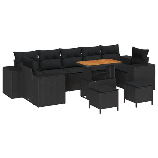 Garten-Sofa-Set mit Kissen 10 pcs Schwarz 90 x 55 x 71 cm