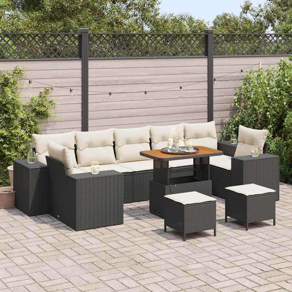 Garten-Sofa-Set mit Kissen mit Kissen 10 pcs Schwarz und Creme