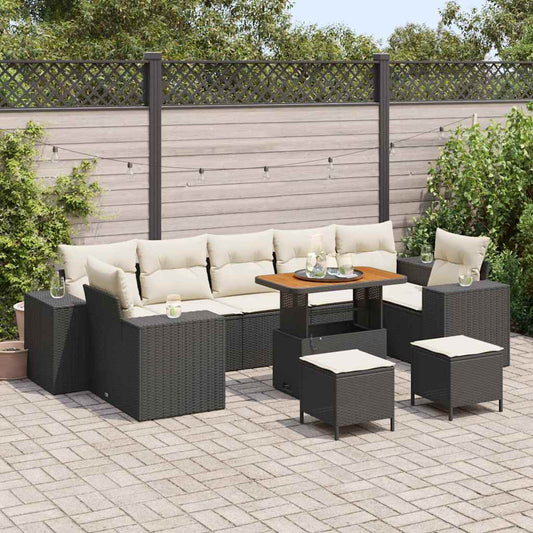Garten-Sofa-Set mit Kissen mit Kissen 10 pcs Schwarz und Creme