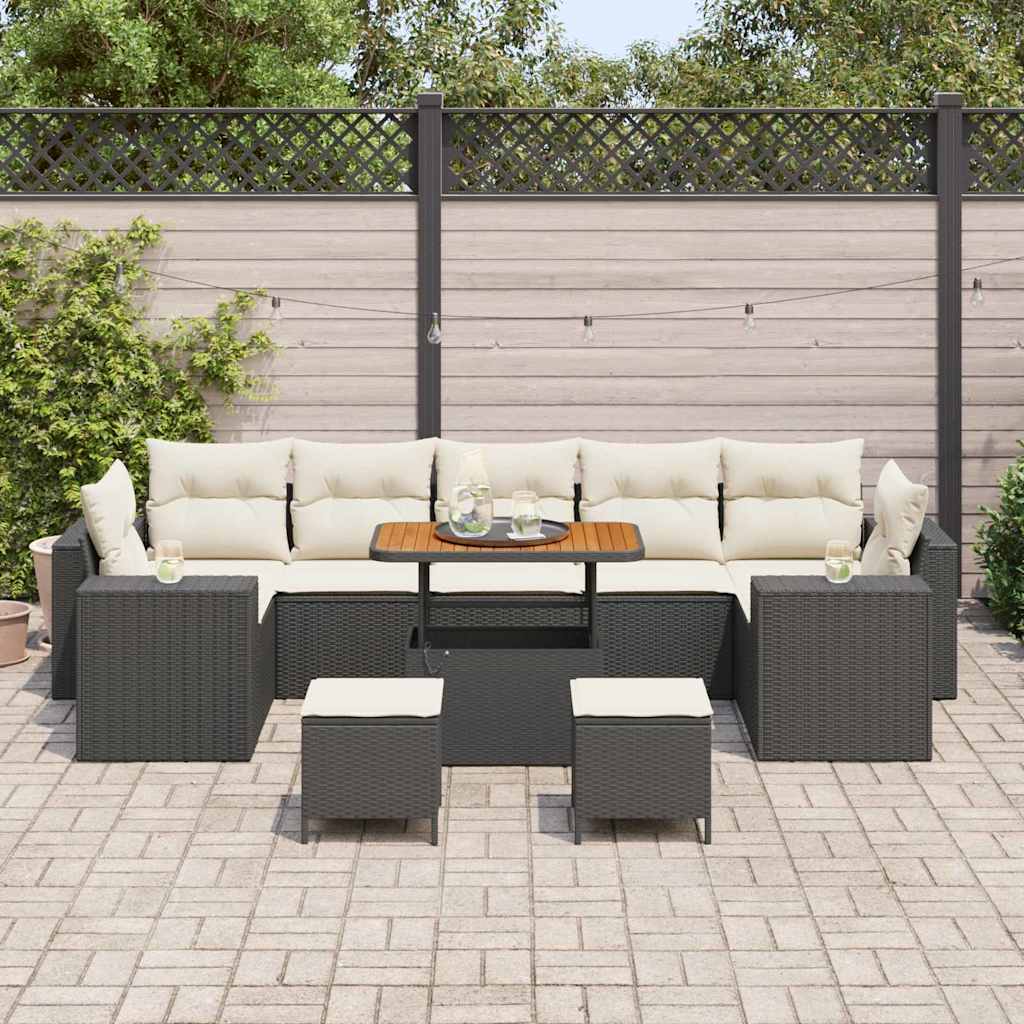 Garten-Sofa-Set mit Kissen mit Kissen 10 pcs Schwarz und Creme