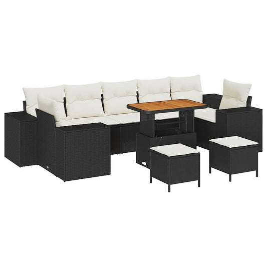 Garten-Sofa-Set mit Kissen mit Kissen 10 pcs Schwarz und Creme