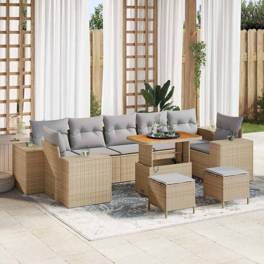 Garten-Sofa-Set 10 pcs Beige und Hellgrau 90 x 55 x 71 cm