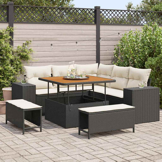 Garten-Sofa-Set 8 pcs Schwarz und Creme 100 x 100 x 71 cm