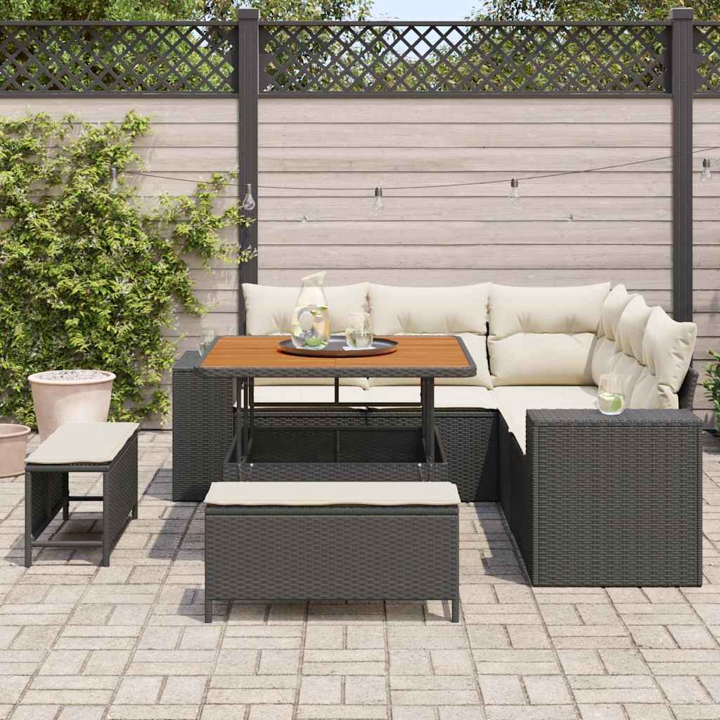 Garten-Sofa-Set 8 pcs Schwarz und Creme 100 x 100 x 71 cm