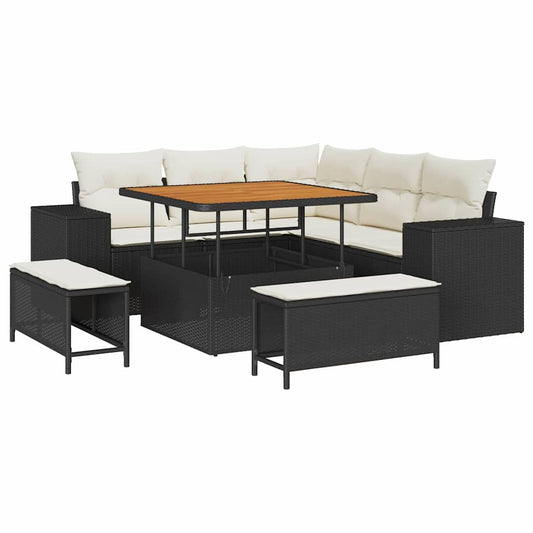 Garten-Sofa-Set 8 pcs Schwarz und Creme 100 x 100 x 71 cm