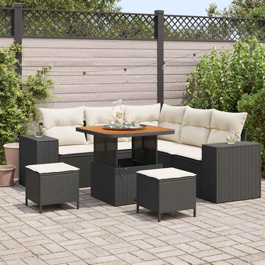 Garten-Sofa-Set 8 pcs Schwarz und Creme 80 x 80 x 71 cm