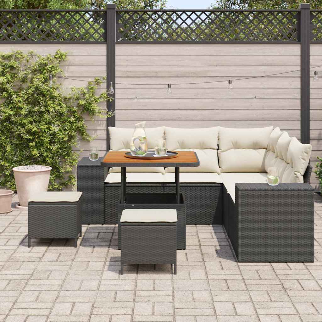 Garten-Sofa-Set 8 pcs Schwarz und Creme 80 x 80 x 71 cm
