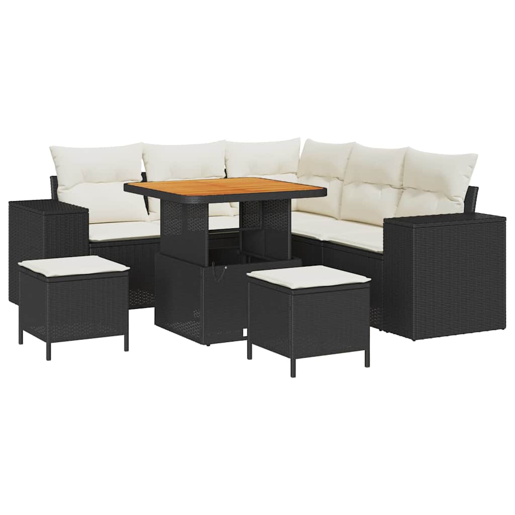 Garten-Sofa-Set 8 pcs Schwarz und Creme 80 x 80 x 71 cm