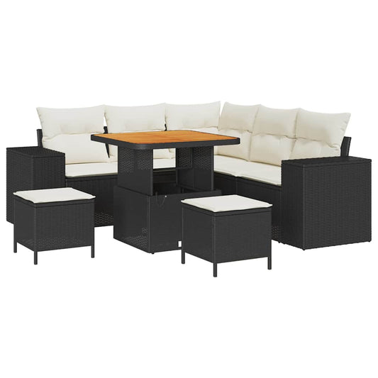 Garten-Sofa-Set 8 pcs Schwarz und Creme 80 x 80 x 71 cm