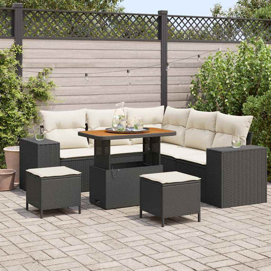 Garten-Sofa-Set 8 pcs Schwarz und Creme 90 x 55 x 71 cm