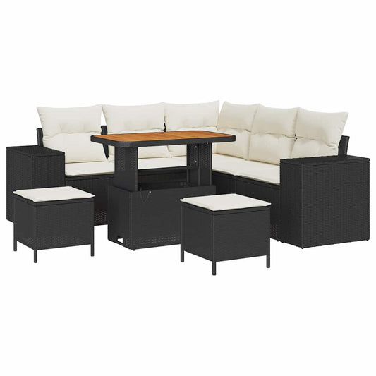 Garten-Sofa-Set 8 pcs Schwarz und Creme 90 x 55 x 71 cm