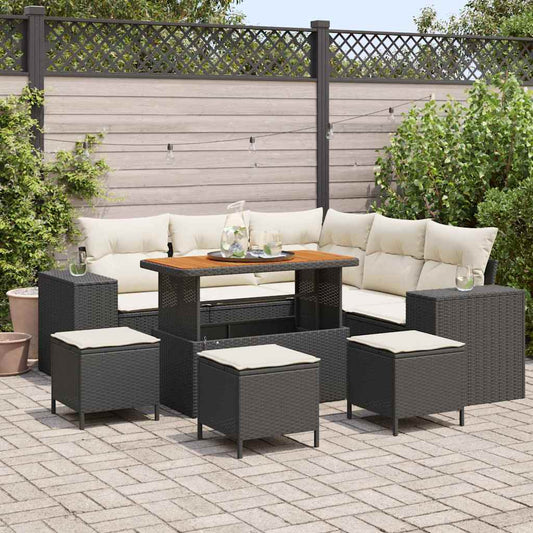 Garten-Sofa-Set 9 pcs Schwarz und Creme 110 x 55 x 71 cm