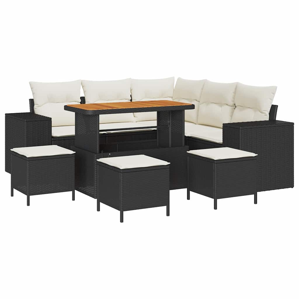 Garten-Sofa-Set 9 pcs Schwarz und Creme 110 x 55 x 71 cm