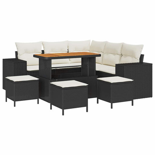 Garten-Sofa-Set 9 pcs Schwarz und Creme 110 x 55 x 71 cm