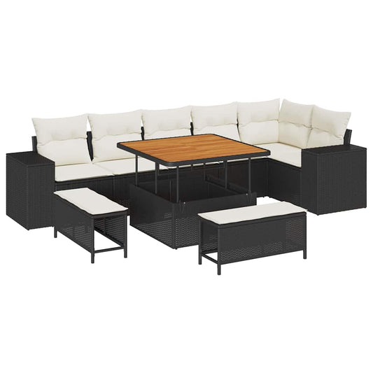 Garten-Sofa-Set 9 pcs Schwarz und Creme 100 x 100 x 71 cm