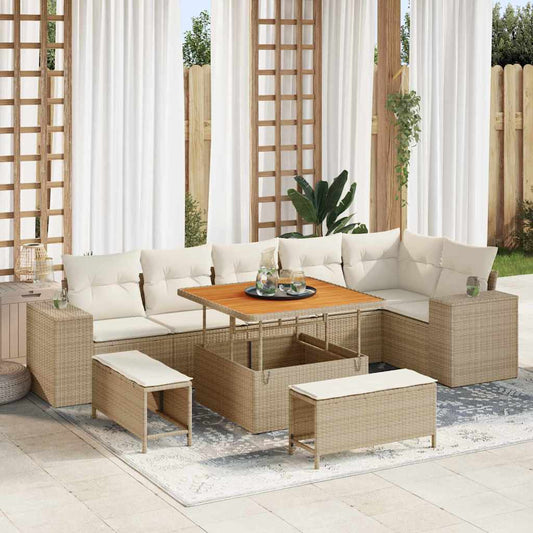 Garten-Sofa-Set 9 pcs Beige und Creme 100 x 100 x 71 cm
