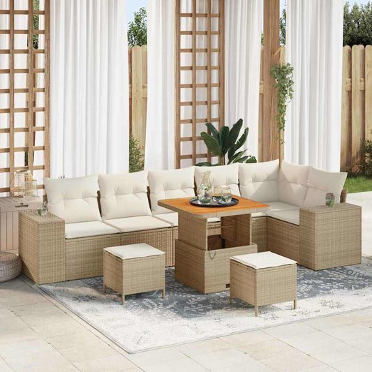 Garten-Sofa-Set 9 pcs Beige und Creme 80 x 80 x 71 cm