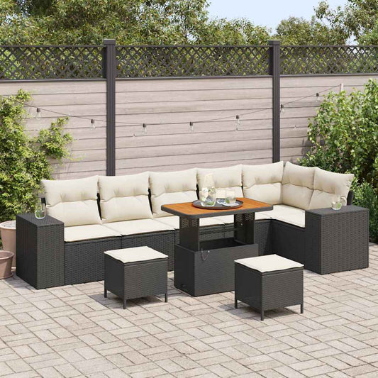 Garten-Sofa-Set 9 pcs Schwarz und Creme 90 x 55 x 71 cm