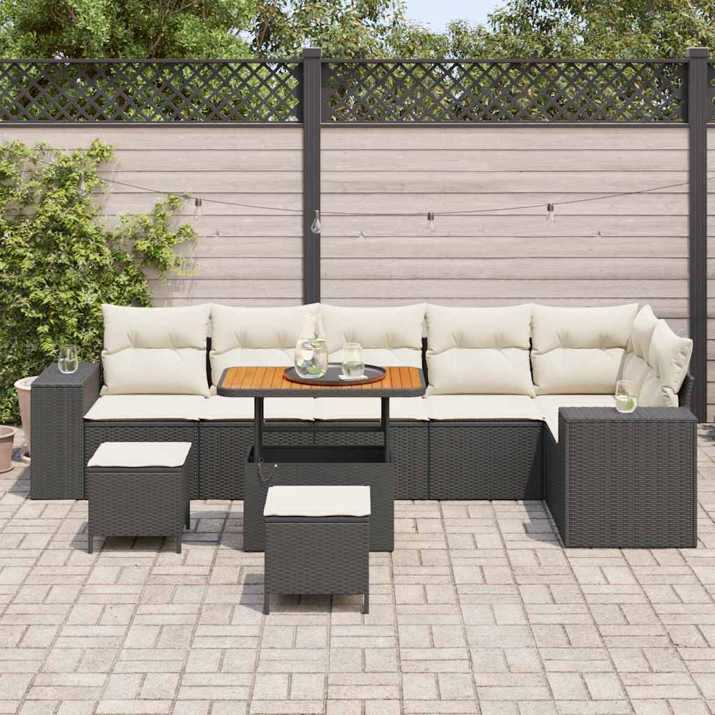 Garten-Sofa-Set 9 pcs Schwarz und Creme 90 x 55 x 71 cm