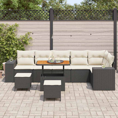 Garten-Sofa-Set 9 pcs Schwarz und Creme 90 x 55 x 71 cm