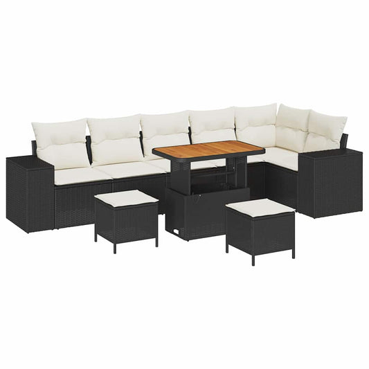 Garten-Sofa-Set 9 pcs Schwarz und Creme 90 x 55 x 71 cm