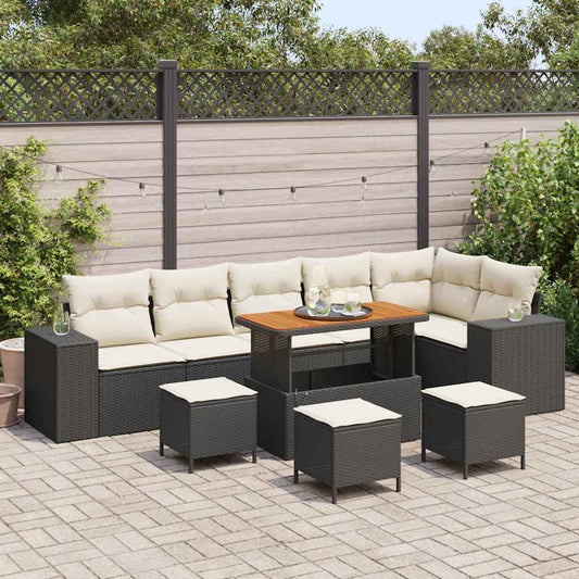 Garten-Sofa-Set 10 pcs Schwarz und Creme 110 x 55 x 71 cm