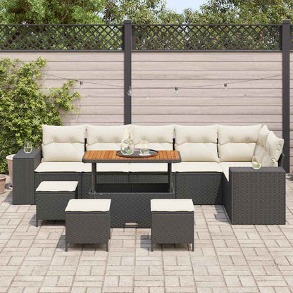 Garten-Sofa-Set 10 pcs Schwarz und Creme 110 x 55 x 71 cm