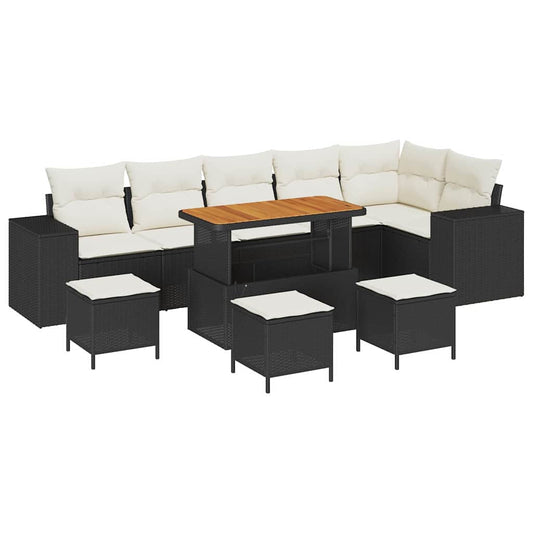 Garten-Sofa-Set 10 pcs Schwarz und Creme 110 x 55 x 71 cm