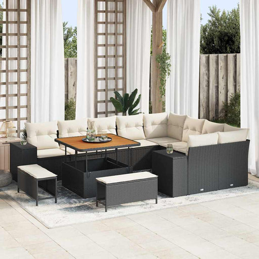 Garten-Sofa-Set 12 pcs Schwarz und Creme 100 x 100 x 71 cm