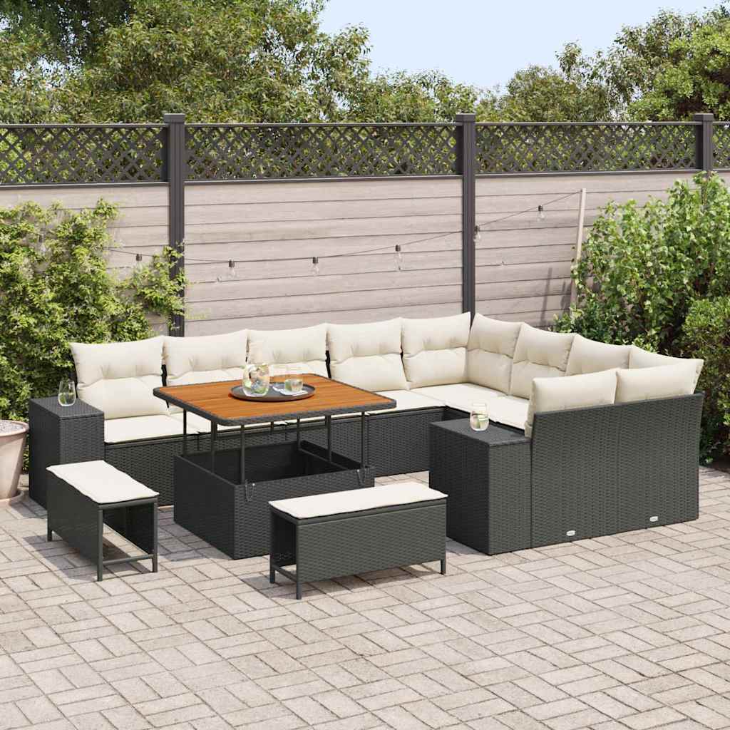 Garten-Sofa-Set 12 pcs Schwarz und Creme 100 x 100 x 71 cm