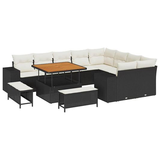 Garten-Sofa-Set 12 pcs Schwarz und Creme 100 x 100 x 71 cm