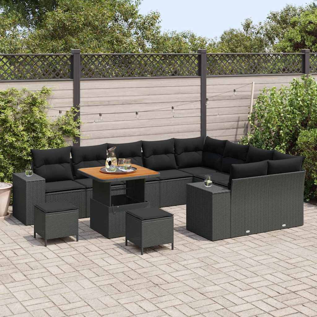 Garten-Sofa-Set mit Kissen 12 pcs Schwarz 80 x 80 x 71 cm