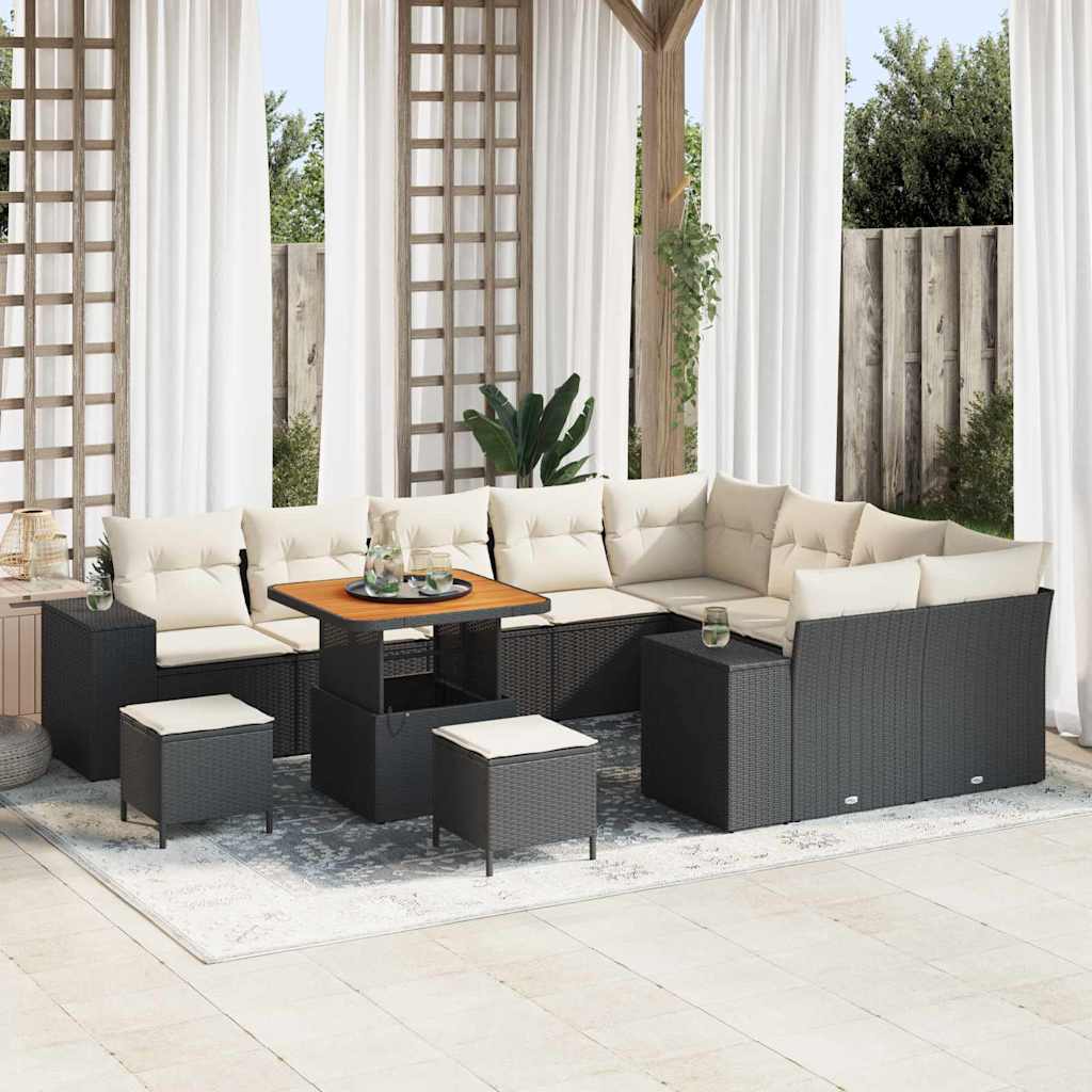 Garten-Sofa-Set 12 pcs Schwarz und Creme 80 x 80 x 71 cm