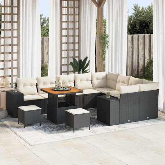 Garten-Sofa-Set 12 pcs Schwarz und Creme 80 x 80 x 71 cm