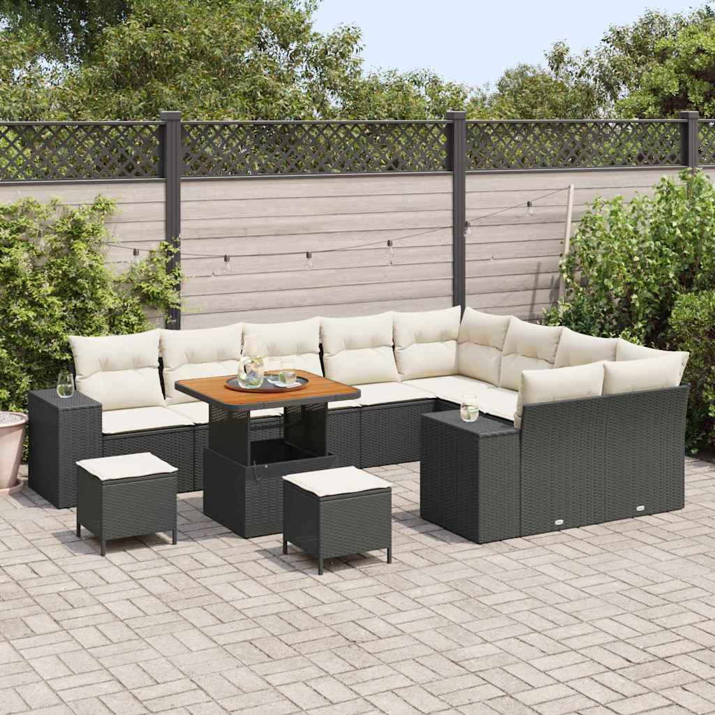 Garten-Sofa-Set 12 pcs Schwarz und Creme 80 x 80 x 71 cm